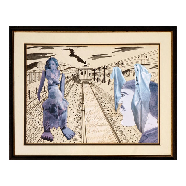 "Wrong Side of the Tracks" - Mixed Media Figurative Landscape Collage by Arn Ghigliazza For Sale