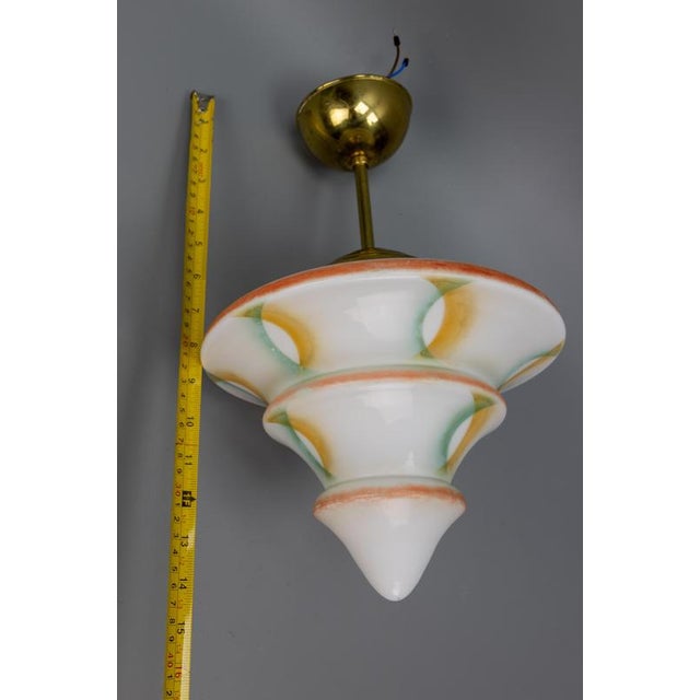 Art Deco White Glass and Brass Pendant Light, Germany, 1930s For Sale - Image 15 of 18