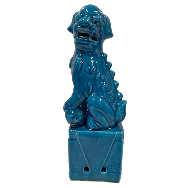 Chinese Vintage Chinese Porcelain Turquoise Foo Dog Figurines - A Pair For Sale - Image 3 of 10