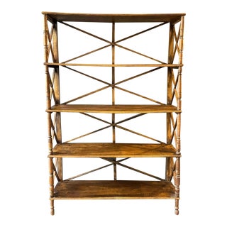 1970s Vintage Open Farmhouse Tiered Bookshelf with Criss-Cross Wood For Sale