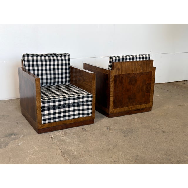 Art Deco Club Armchairs in Burl Walnut, European, 1930s, Set of 2 For Sale - Image 3 of 14