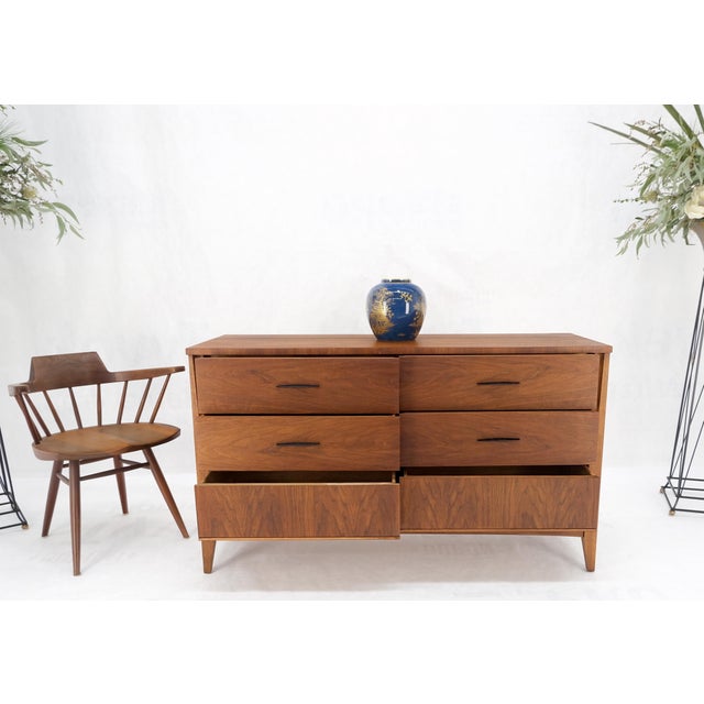 Dixie American Walnut Compact Mid-Century Modern Double Dresser 6 Drawers For Sale - Image 4 of 12