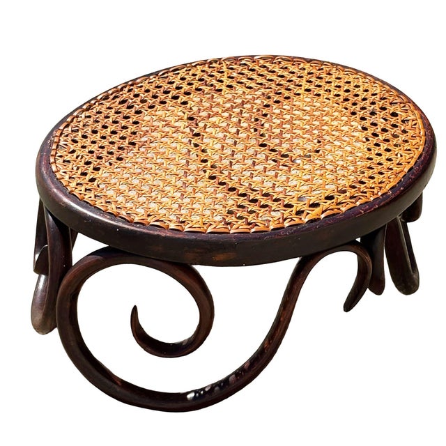 1900 - 1909 Antique Vienna Secession Bent Oak & Cane Footstool Attributed to Jacob and Josef Kohn for Thonet For Sale - Image 5 of 8