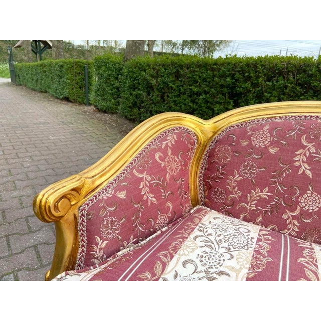 Wood 1970s French Louis XVI Gilt Beech Damask Sofa Set – 3 Pc For Sale - Image 7 of 18