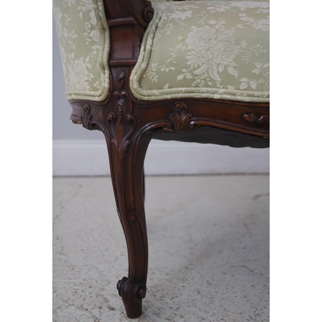 Wood Vintage Walnut Rococo Parlor Settee W. Damask Upholstery For Sale - Image 7 of 18