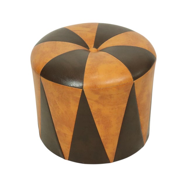 Textile Vintage Round Pouf in Two-Tone Skai, 1960s For Sale - Image 7 of 12