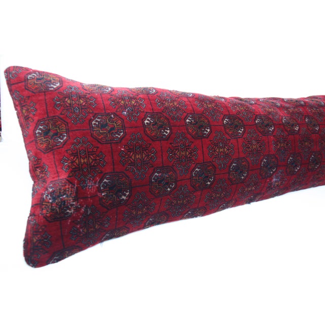 Handmade Decorative Red Color Lumbar Rug Pillow Cover -16'' X 47'' For Sale - Image 4 of 9