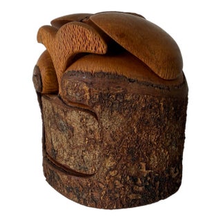 1990's Vintage Hand-Carved Wood Puzzle Box Sculpture, Signed For Sale