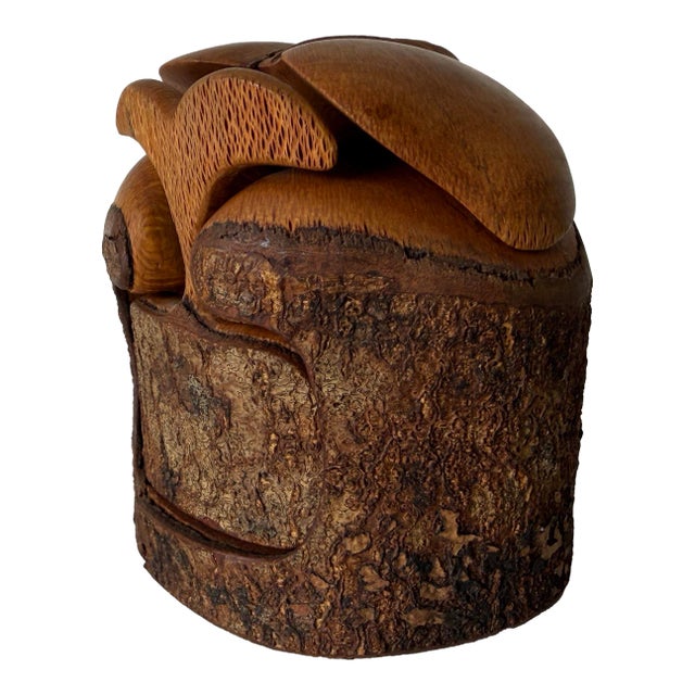 1990's Vintage Hand-Carved Wood Puzzle Box Sculpture, Signed For Sale