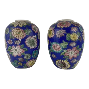 Chinoiserie Floral Vases - a Pair