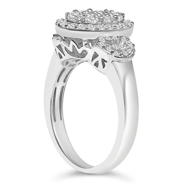 10K White Gold 1.0 Cttw Diamond Oval Cluster with Halo Vintage-Inspired Art Deco Buckle Style Statement Ring (G-H Color, SI1-SI2 Clarity), Size 7.25 For Sale - Image 4 of 8