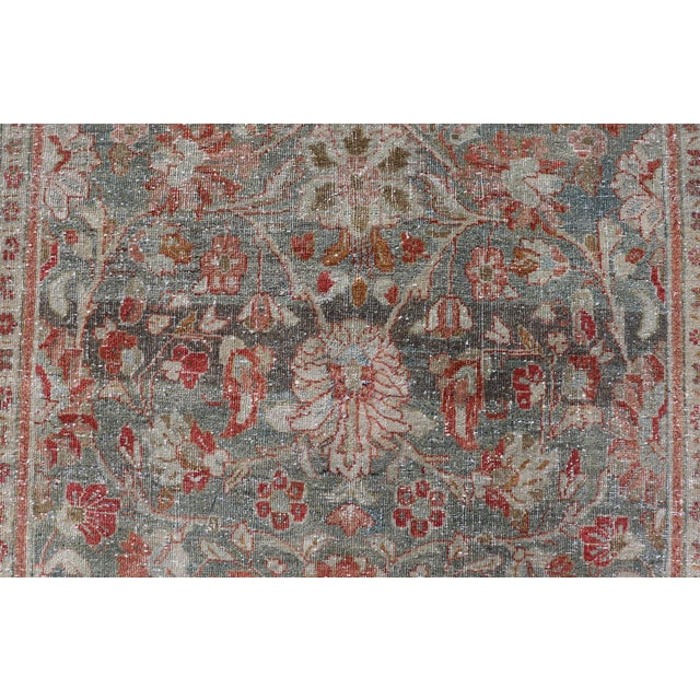 Antique Persian Mahal Gallery Rug With Soft Blue Ground and Red Allover Design 5'2 X 11'2 For Sale - Image 11 of 15