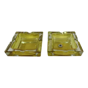 Modernist Amber Glass Ashtrays - a Pair