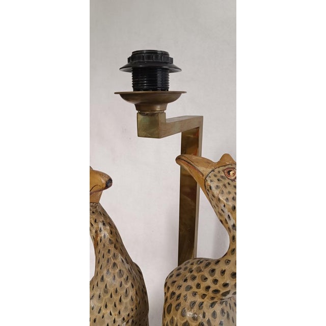 Metal Sculptural Table Lamp with Couple of Birds in Polychrome Wood, 1960s For Sale - Image 7 of 18