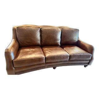 Hancock & Moore Brown (Portfolio Tobacco)Leather Sofa With Nailhead Trim and Turned Bun Feet For Sale