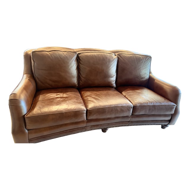 Hancock & Moore Brown (Portfolio Tobacco)Leather Sofa With Nailhead Trim and Turned Bun Feet For Sale