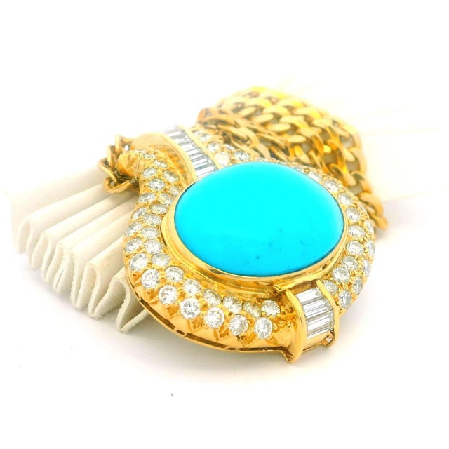 1970s Italian 18k Gold Necklace With Turquoise & Diamonds, Valenza Atelier For Sale - Image 16 of 18