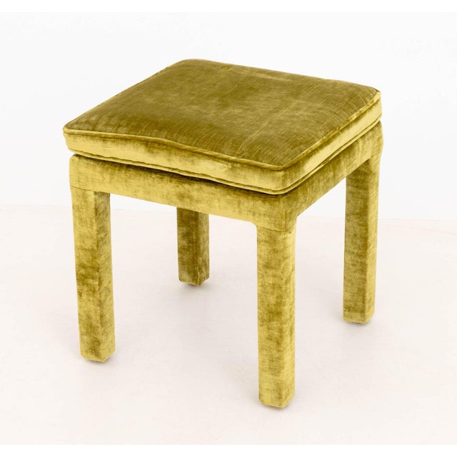 Pair of Parsons Style Green Velvet Upholstered Stools For Sale - Image 4 of 7