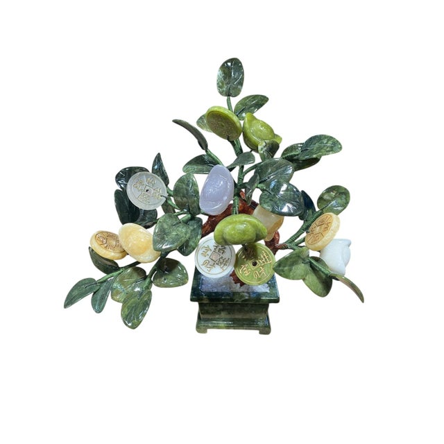 Vintage Carved Jade Color Soap Stone Bonsai Lucky Money Tree 11" H For Sale - Image 10 of 10