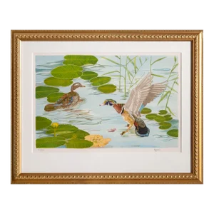 Two Ducks, Brown Lithograph, Signed and Numbered in Pencil