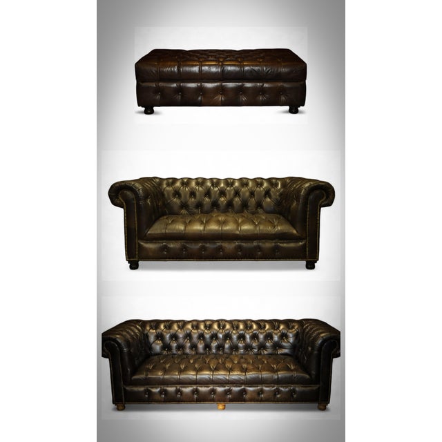 Westminster Button Sofas and Ottoman in Black Leather from Timothy Oulton, 2010s, Set of 3 For Sale - Image 14 of 14