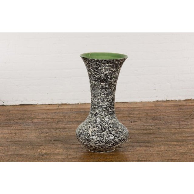 Ceramic Tall Prem Collection Artisan Made Black & White Vase with Dripping Décor For Sale - Image 7 of 12
