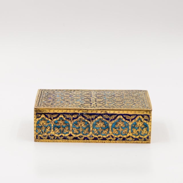 1900s Gilt Brass and Blue Enamel Cigarette Box With Floral and Geometric Decoration For Sale In San Francisco - Image 6 of 6