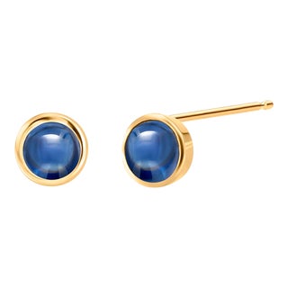 Matched Cabochon Sapphires 1.40 Carat Bezel Set Yellow Gold Earrings - 2 Pieces For Sale
