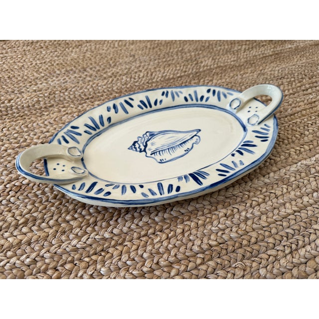 Blue Conch Shell Handled Platter For Sale - Image 8 of 10