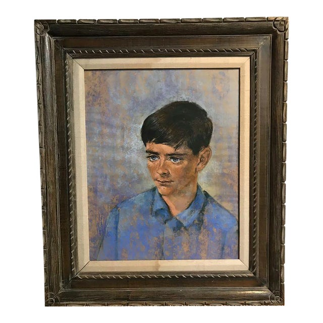 1968 Pastel on Paper Portrait Painting by Kitty Wallis Dated and Signed For Sale