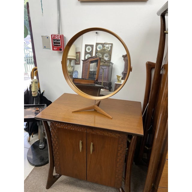 For sale is a very rare Mid Century Modern teak table mirror made in Sweden by Luxus. Made specifically by famous...
