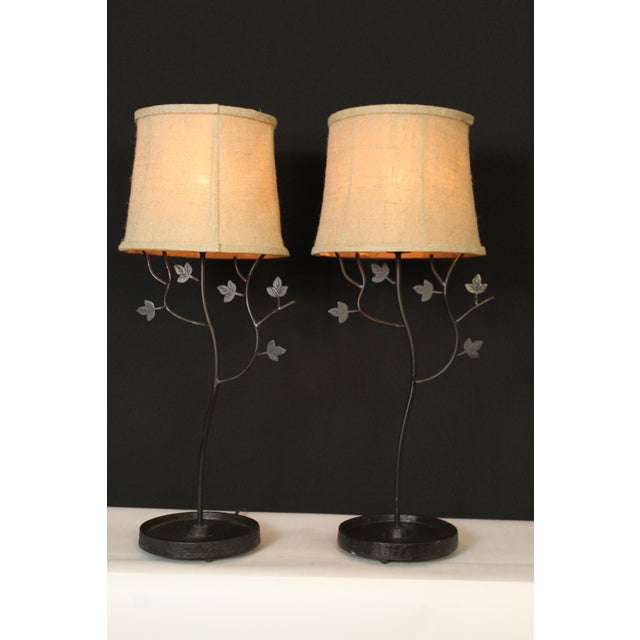 Brown 1930s Eastlake Hand Forged Iron Lamps - a Pair For Sale - Image 8 of 12