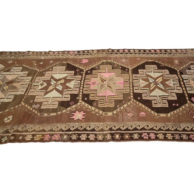 Brown Vintage Turkish Kilim Rug For Sale - Image 4 of 7