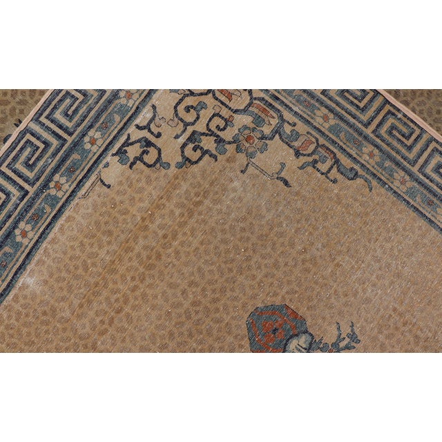 Antique Chinese Peking Pile Rug in Beige and Blue Floral Design 15' X 18'5" For Sale - Image 10 of 10