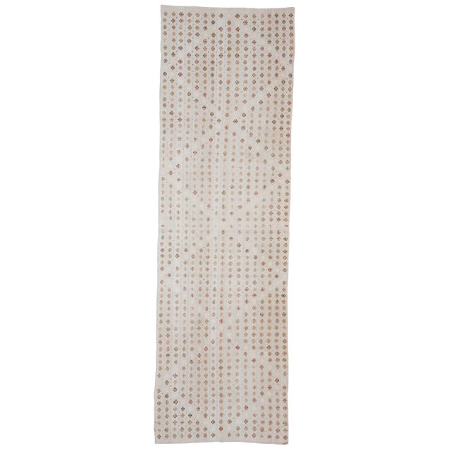 Embroidered Vintage Kilim Runner- 3′7″ × 11′5″ For Sale