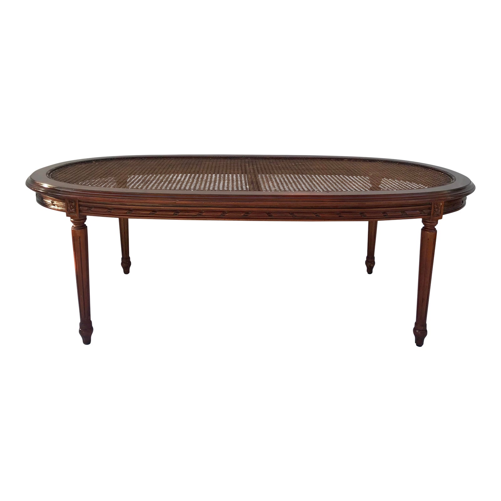 Antique Carved Wood and Cane Oval Coffee Table Chairish
