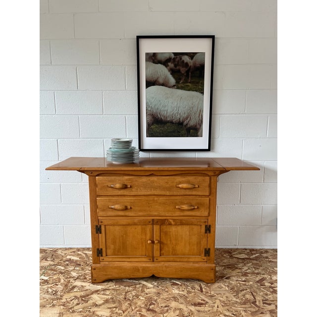 Farmhouse Vintage Maple Drop Leaf-Sideboard Credenza Bar For Sale - Image 3 of 13