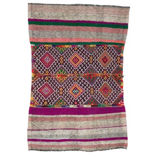 Embroidered Colorful Turkish Kilim Rug- 4′4″ × 6′3″ For Sale