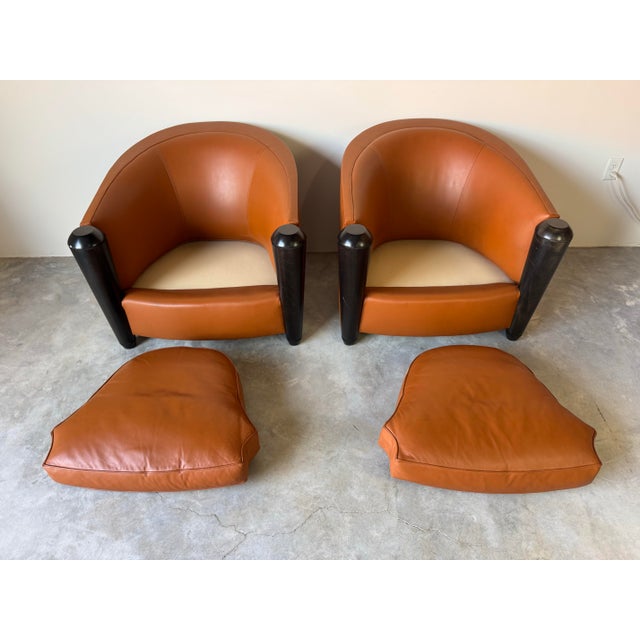 1980s Pair of Adam Tihany for Pace Collection Art Deco Style Leather Club Chairs by I4 Mariani For Sale - Image 5 of 12