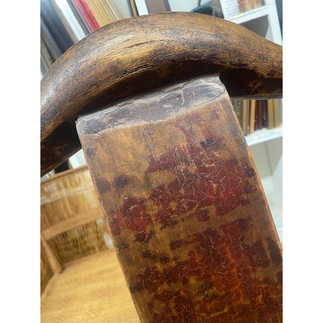 Vintage Pair Asian Elmwood Oriental Wood Yoke Back Dining / Side Chairs For Sale - Image 10 of 18