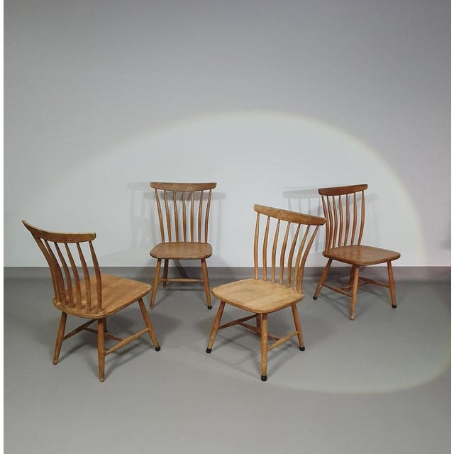 Vintage Scandinavian Design Chairs AKERBLOM Retro Scandinavian Design Bar Chair Birch Wooden Chair Sweden 1955 Set of 4...