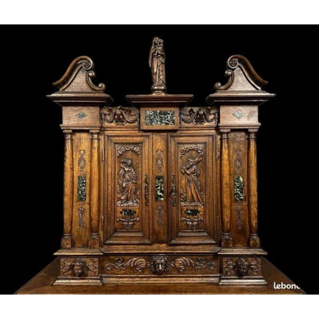 Bellifontaine Cabinet in Oak and Marble attributed to La Maison Ribaillier For Sale - Image 3 of 4