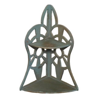 1930s Folk Art Green and Gold Scroll Shelf For Sale