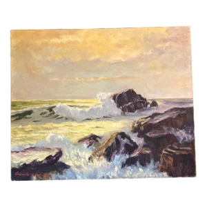 1970s Original California Seascape Impressionist Painting