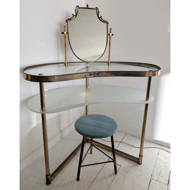 1950s Vintage Italian Polka Dot-Etched Glass and Gilt Brass Illuminated Vanity by Luigi Brusotti, 1950s For Sale - Image 5 of 18