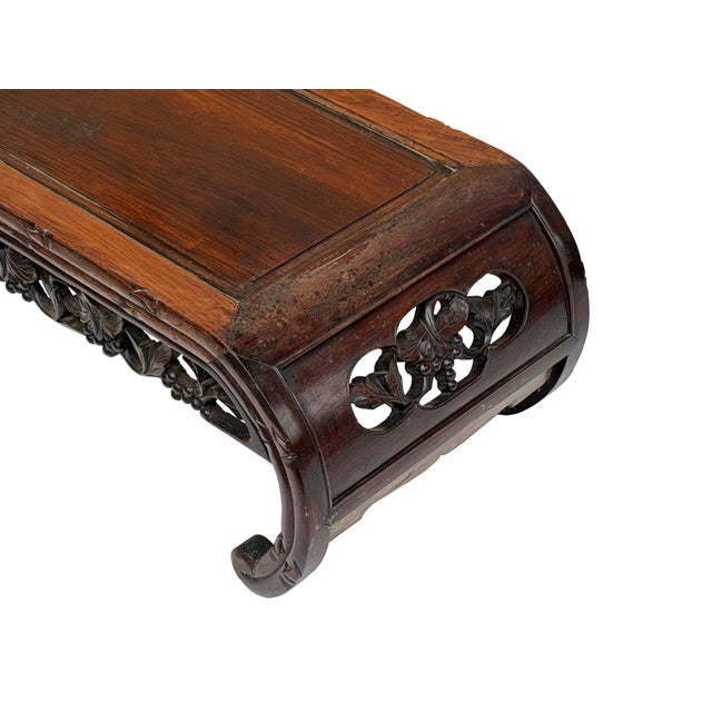 Wood Dark Brown Flower Motif Apron Scroll Leg Low Kang Coffee Table For Sale - Image 7 of 10