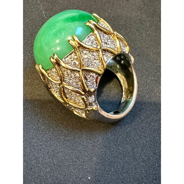 Gia Certified 40ct Jadeite Jade & 4ct Diamond Cocktail Ring 18ky Gold No Treat For Sale In New York - Image 6 of 8