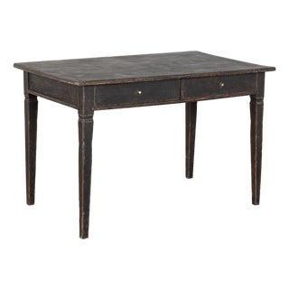Late 19th Century Swedish Black Painted Pine Two-Drawer Table For Sale