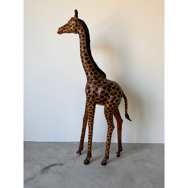 Mid-Century Modern Tall - Vintage Leather-Wrapped Giraffe Sculpture For Sale - Image 3 of 12