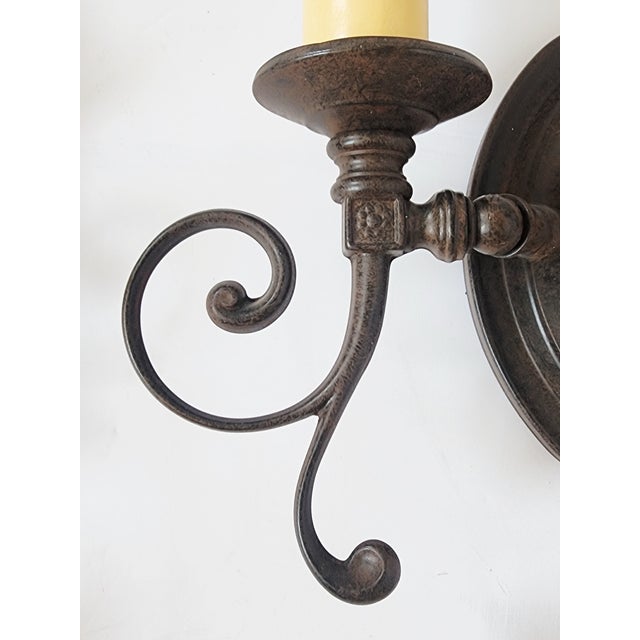 Metal Vintage Bordeaux Bronze Rust Finish Wall Sconces - Set of 3 For Sale - Image 7 of 15